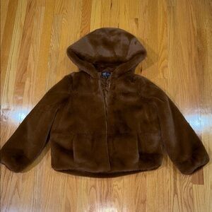 Zara Brown Faux-Fur Hooded Jacket